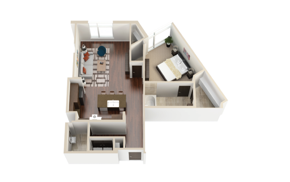 A11 - 1 bedroom floorplan layout with 1.5 bathroom and 995 square feet (3D)