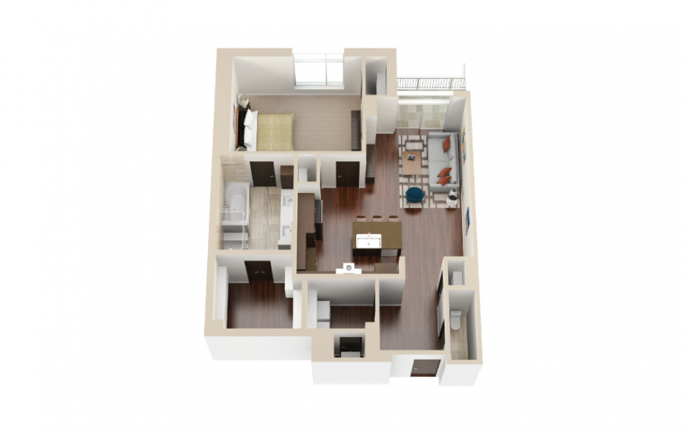 A12 - 1 bedroom floorplan layout with 1.5 bath and 1110 to 1162 square feet. (3D)
