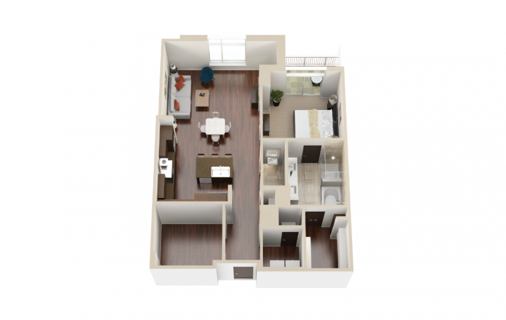 A16 - 1 bedroom floorplan layout with 1.5 bath and 1126 to 1181 square feet. (3D)