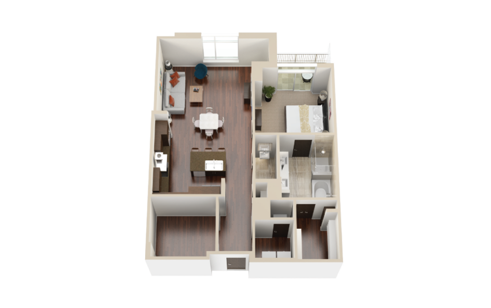 A16 - 1 bedroom floorplan layout with 1.5 bathroom and 1126 - 1181 square feet (3D)