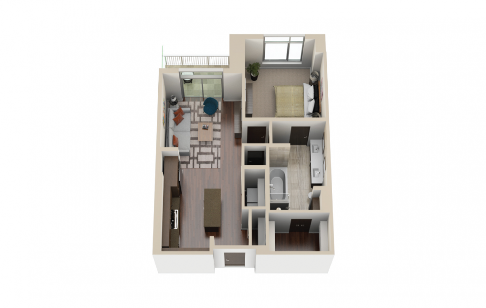 A19 - 1 bedroom floorplan layout with 1 bath and 804 to 813 square feet. (3D)