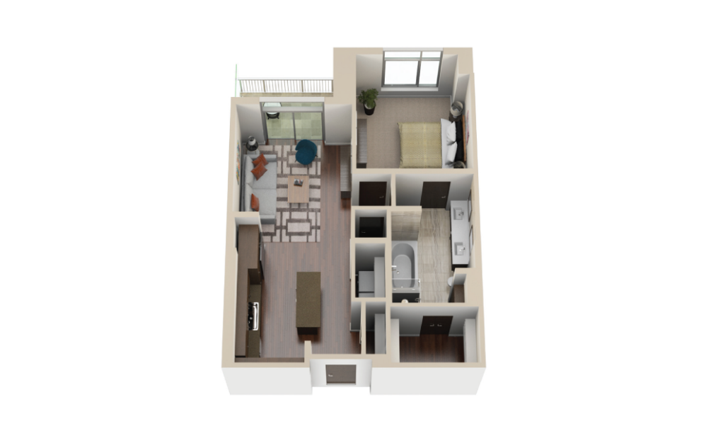 A19 - 1 bedroom floorplan layout with 1 bathroom and 804 - 813 square feet (3D)