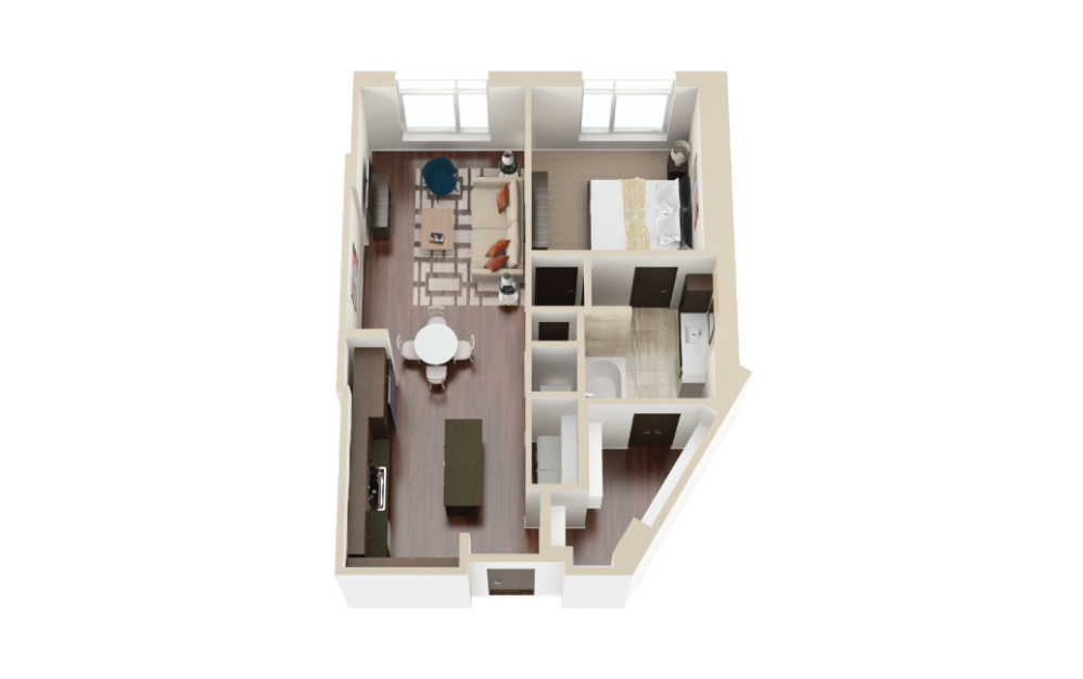 A2 - 1 bedroom floorplan layout with 1 bathroom and 847 square feet (3D)