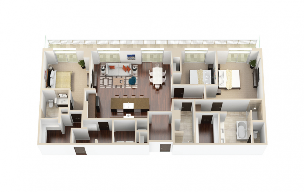 P3 - 3 bedroom floorplan layout with 3 baths and 1837 square feet. (3D)