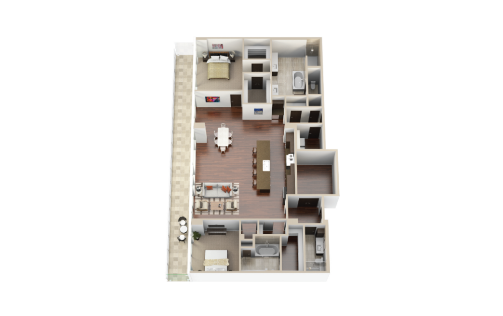 P5 - 2 bedroom floorplan layout with 3 bathrooms and 2191 square feet (3D)